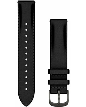 Pas Garmin QR 18mm 010-12932-61 Črn usnjen model s krtačeno sivo zaponko